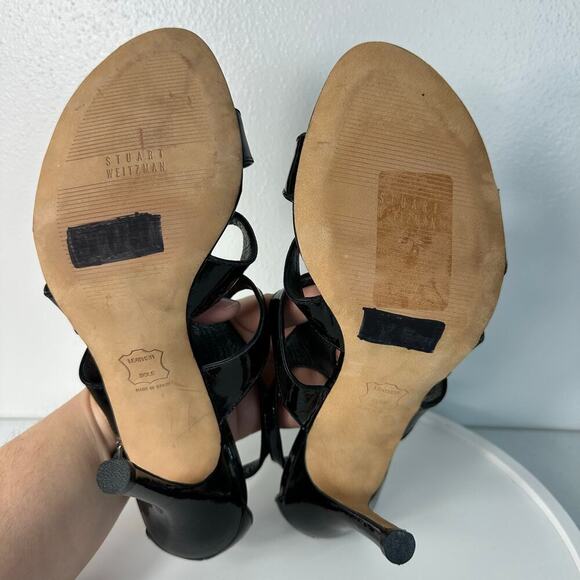 Stuart Weitzman Heels Caged Strappy Patent Leather Stiletto Open Toe Black 10 - Picture 4 of 11